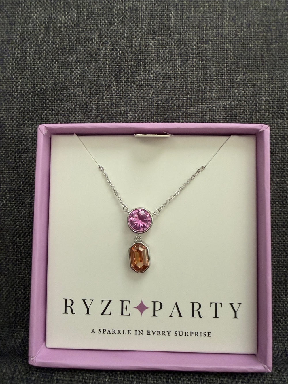 Ryze Party .925 sterling silver Two-Stone Pink and Champagne Pendant Necklace